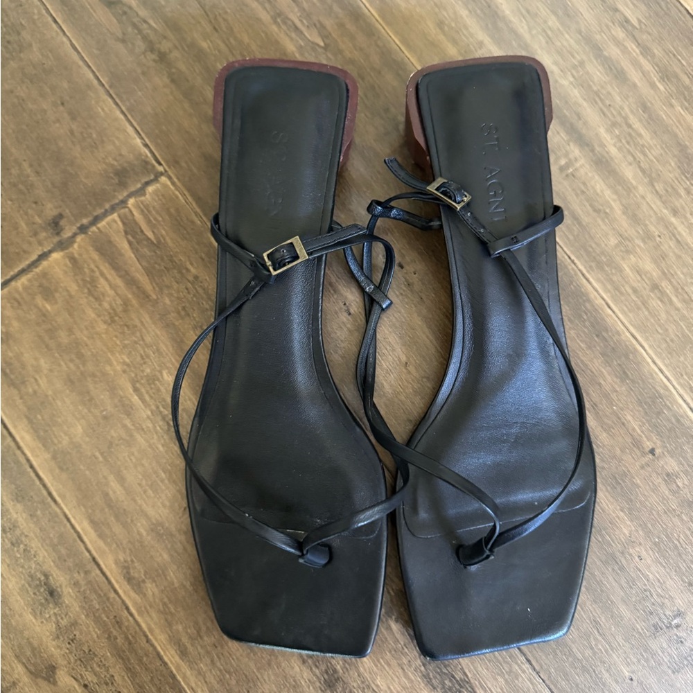 St Agni Black Strappy Sandals